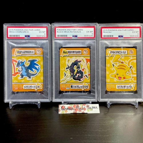 PSA 6 SET MEGA CHARIZARD  RAYQUAZA & PIKACHU  POKEMON ANA PAIR CARDS JAPANESE
