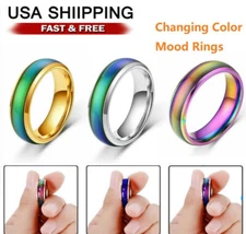 Stainless Steel Plated Color Changing Mood Ring Temperature Rings Women Men 6-12