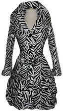 Jerry T Coat Nwt Sz Small Black White Design Spread Lapel Tie Belt Pockets