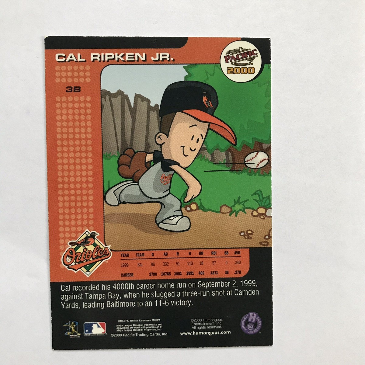 Pacific 2000 Backyard Baseball Card 2001 Cal Ripken Jr 3B