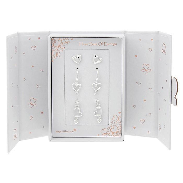 Equilibrium Silver Plated Earrings Gift Set - Hearts