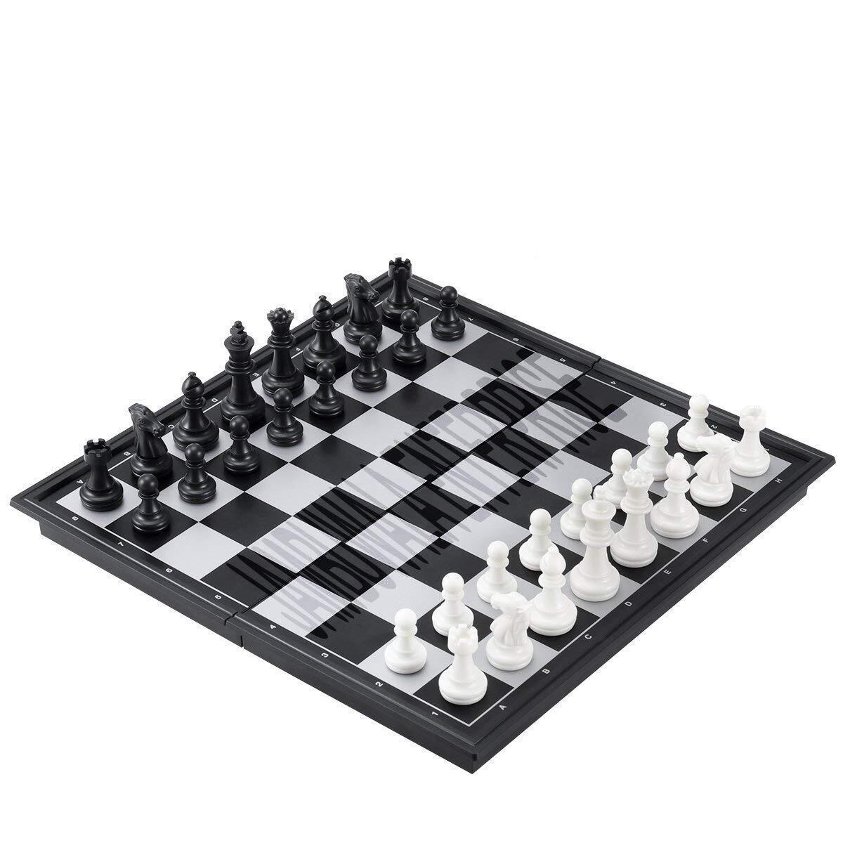 10inch Magnetic Travel Chess Set, Black & White Folding Board for