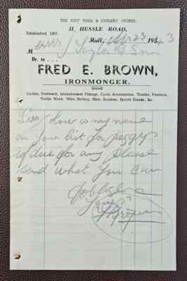 Fred E. Brown 1943, Ironmonger, 31 Hessle Road, Rumpfrechnung
