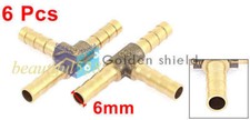 6Pcs T-Shape 3 Ways Brass Hose Barb Fitting Adapter Coupler for 6mm Pipe