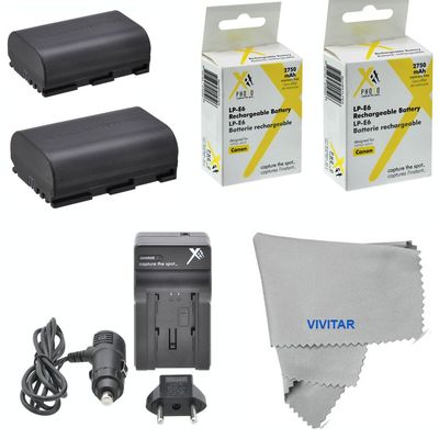Battery for Canon EOS 6D 60D 7D Mark II 70D 5D Mark III / 2 Pcs LP-E6 + Charger