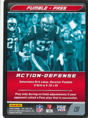 C91 KYLE VAN NOY 2020 Panini Five Football TCG FUMBLE-PASS PATRIOTS