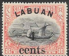 LABUAN SG131 1899 4c ON 8c BLACK & ROSE-RED MTD MINT (r)