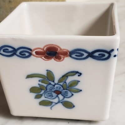 Tichelaar Dutch Floral Blue White Pink Square Dish Makkum Planter