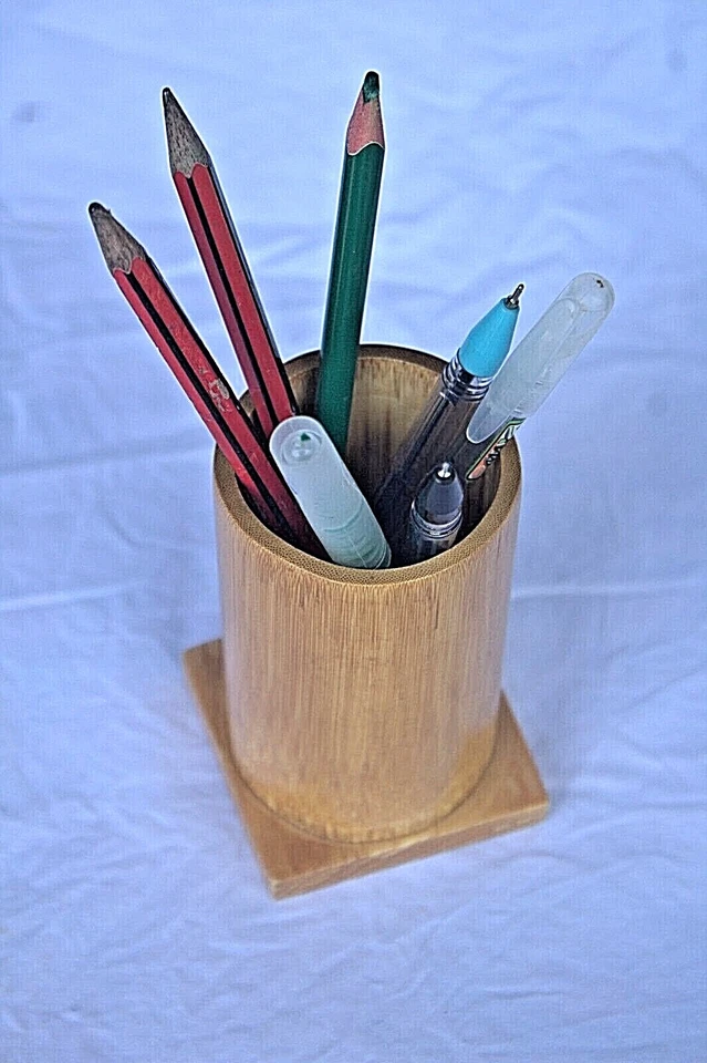 Bambú Madera Pluma Lápiz Papelería Soporte Olla Organizador Mesa Escritorio Estilo Espiral Foto 2 de 4