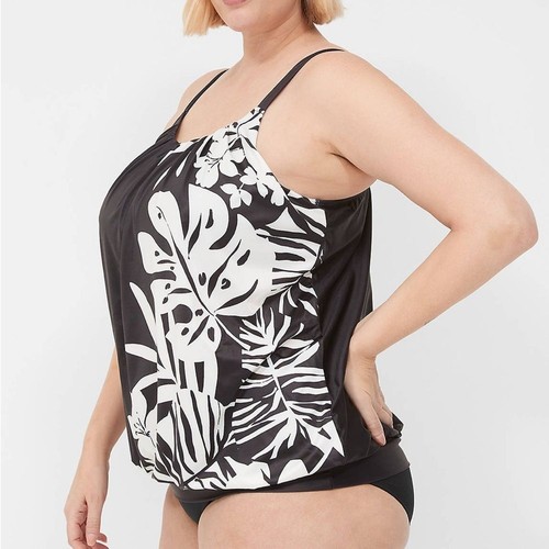 Lane Bryant No-Wire Blouson Tankini Top Schwarz Blumen Integrierter BH Schwimmen Gr. 28 - Bild 4 von 8