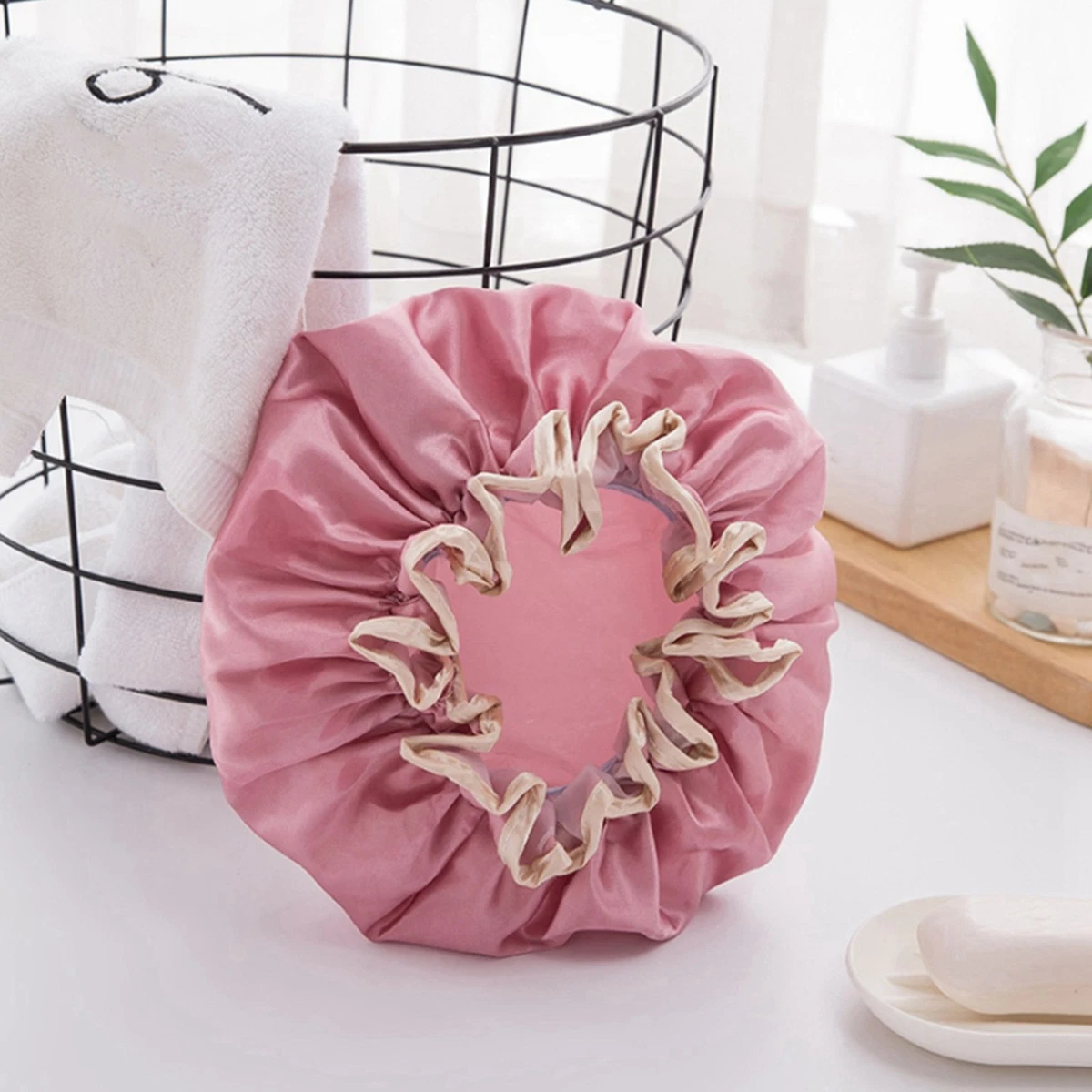 2X -Layer Shower Women's Hat Bathing Long Hair Bathing Headgear Hair Cover7585