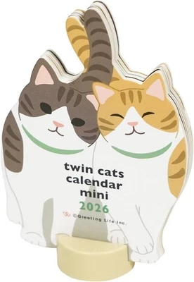 GREETING LIFE 2026 Calendar-Animal Die Cut - MINI TWIN CAT