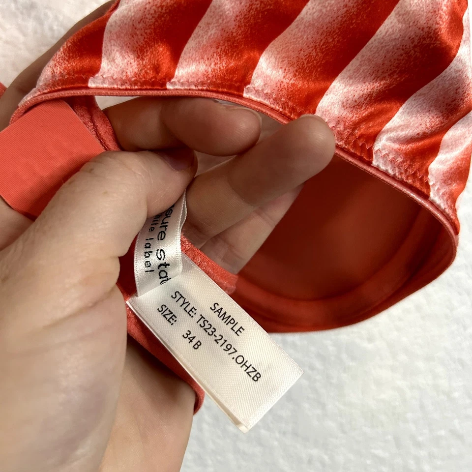 Pleasure State White Label Bra Womens Size 34B Red Stripe Black Lace SAMPLE - Image 3 of 4