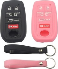 2Pcs Rubber Silicone 6 Buttons Smart Key Fob Cover Case Black Pink