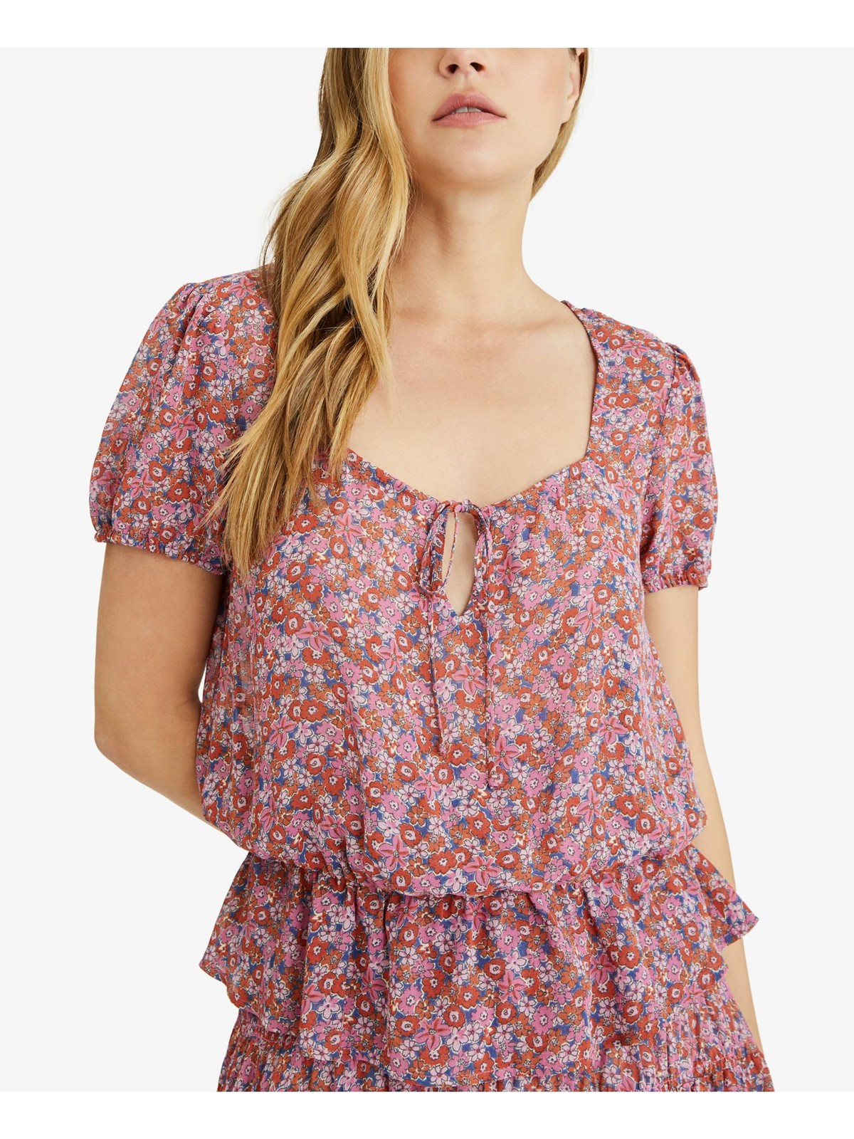 SANCTUARY Womens Pink Tie Peplum Top Unlined Short Sleeve XXL