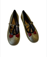 Gucci Girl Gold Shimmer Fabric Ballet Flats w/Cherry Hearts Sz 32 Us 1.5
