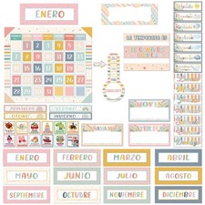 85 PCS Spanish Classroom Calendar Bulletin Board Set Seasons Weather Boho