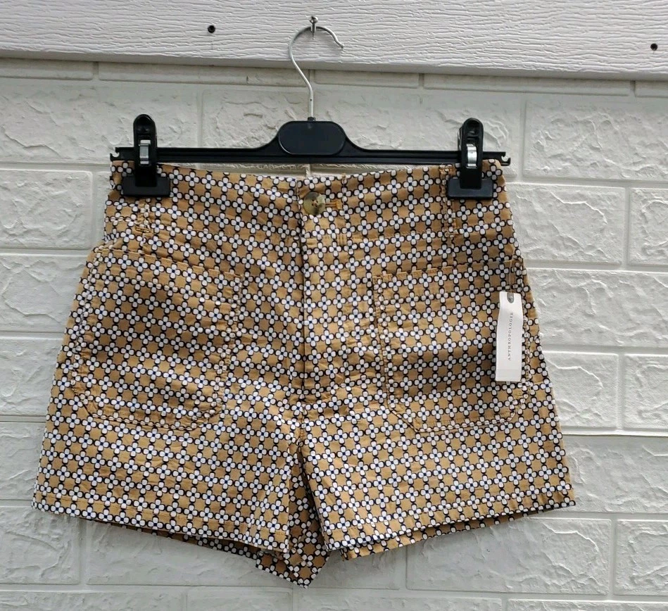 New Maeve Anthropologie The Colette Linen Blend Shorts Tan/Navy/White Size 27