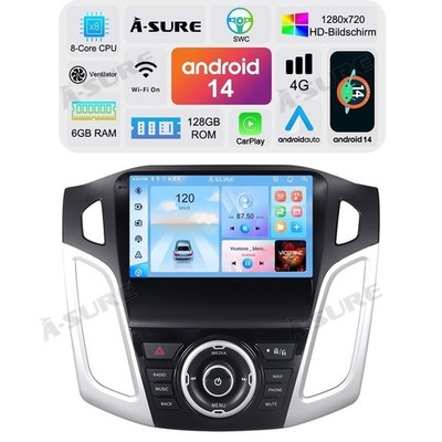 6+128GB Für Ford Focus MK3 2012-2018 Android 14 Autoradio CarPlay WIFI GPS Navi