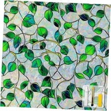 Window Privacy Film Stained Glass Decorative Static Clings 35*78.5 Green&blue