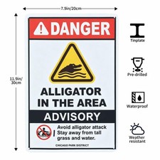 Danger Alligator Advisory Sign 8x12in Waterproof Pre-Drilled Metal Plaque