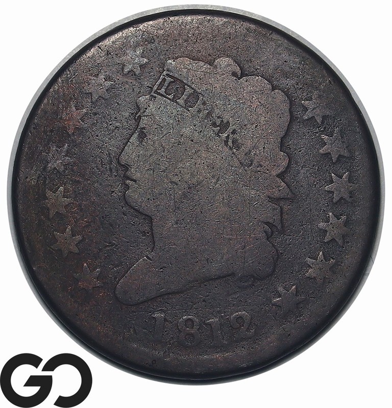 1812 Large Cent, Classic Head, Scarce Early Copper