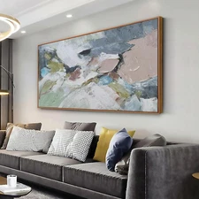 Pink Abstract Painting Large Wall Art Living Room Decor Green Canvas Print Co...