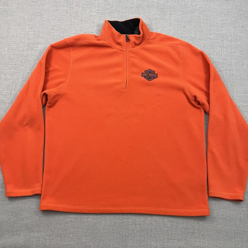 Suéter Harley Davidson Para Hombres XL Naranja 1/4 Cremallera Polar Pullover Motociclista Motocicleta Foto 2 de 4
