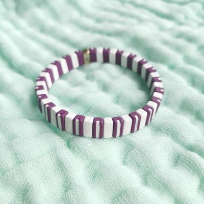 Roxanne Assoulin Gold Stretch Bracelet Purple White Rainbow Brite Chic New