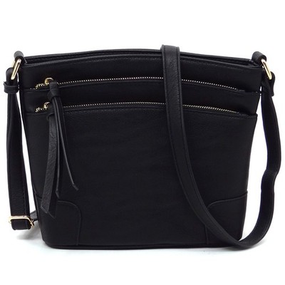 Triple Zip Pocket Womens Crossbody Bag Medium Fashion Handbag
