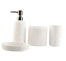 Bathroom Accessories Set,Toothbrush Holder,Farmhouse Decor,4 Pcs Leaf White