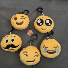 Emoji Plush Keychains Lot Of 5 Mustache Cry Laugh Wink Smirk Playcute Clip Charm