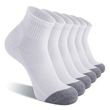 6 Pack Men's Ankle Socks with Cushion Athletic Running Socks 9-12 White
