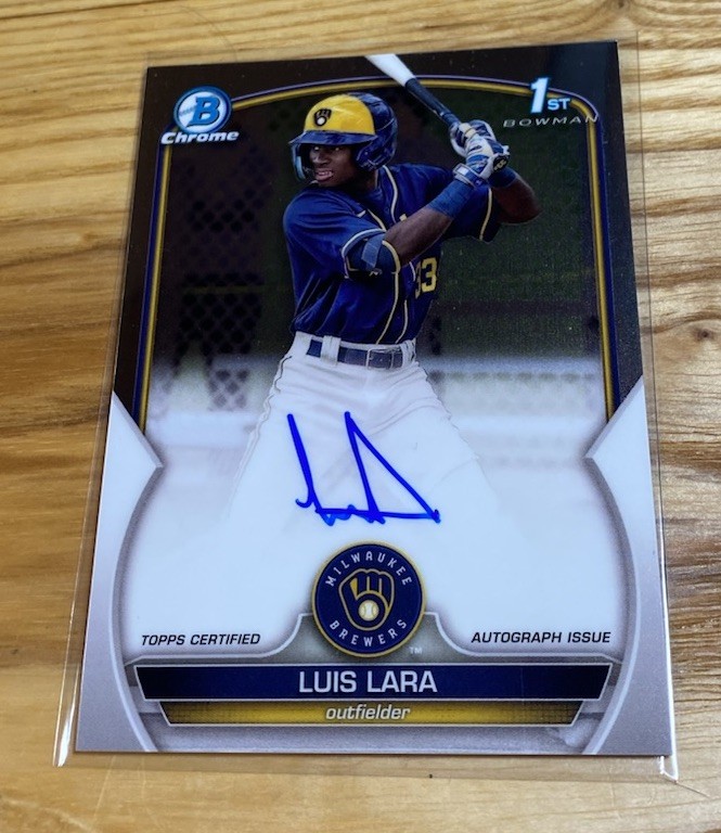 2023 Bowman Luis Lara 1st Chrome Auto CPA-LL Milwaukee Brewers Autograph