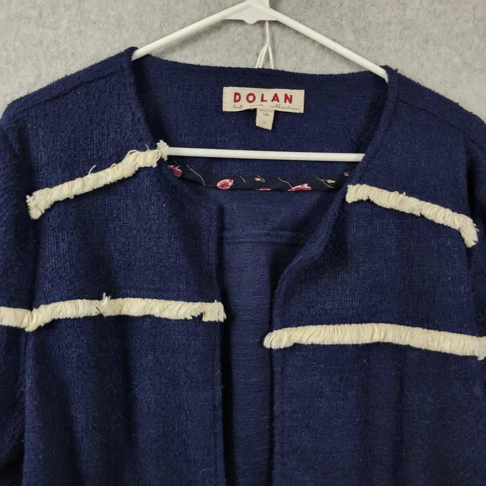 Anthropologie Dolan Left Coast Julie Fringed Navy White LS Open Jacket Womens XL - Image 3 of 4