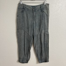 Free People Small Cargo Utility Jogger Pants Cropped Linen Blend Green Blue