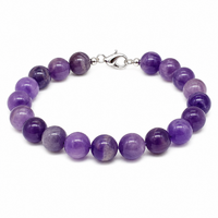 Amethyst Armband 10Mm Edelstein Kristall Perlen Chakra Heilung Gummizug & Beutel