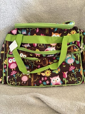Owl Print Duffle Bag 22  Green Trim NWOT