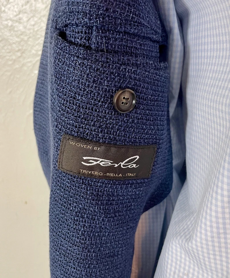 Blazer SUITSUPPLY Havana Parche Sin Forro Int Seda Lino Algodón Tejido Italiano Talla 44 Foto 3 de 4