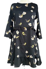 Zara Black Multi Coloured Floral Print Short Dress With Flutter Sleeves M 10-12