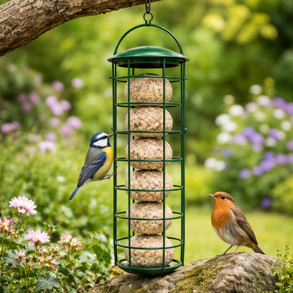 Suet Fat Ball Feeder Wild Garden Birds Hanging Loop Metal Natures ...