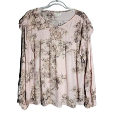 Maurices Pink Floral Print Ruffle Long Sleeve V Neck Blouse Top Plus Size XXL