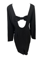 Vintage Oakbrook Black Sheath Dress Open Back Bow Lined Elevated Workwear Sz 12