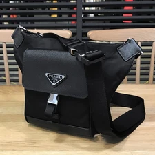Super  Prada Re Nylon Saffiano Leather Crossbody Shoulder Bag Black 2VH160 Black