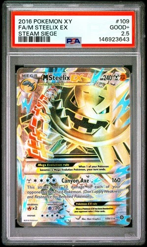 2016 POKEMON XY STEAM SIEGE #109 FULL ART/M STEELIX EX PSA 2.5