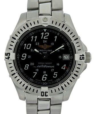 Breitling Men's 38mm Colt 500M Black Dial Stainless Steel Watch! Ref: A64050!