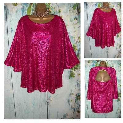 Next Cerise rosa Pailletten Top Größe 20 glitzernd Party Anlass Kreuzfahrt Hochzeit Event