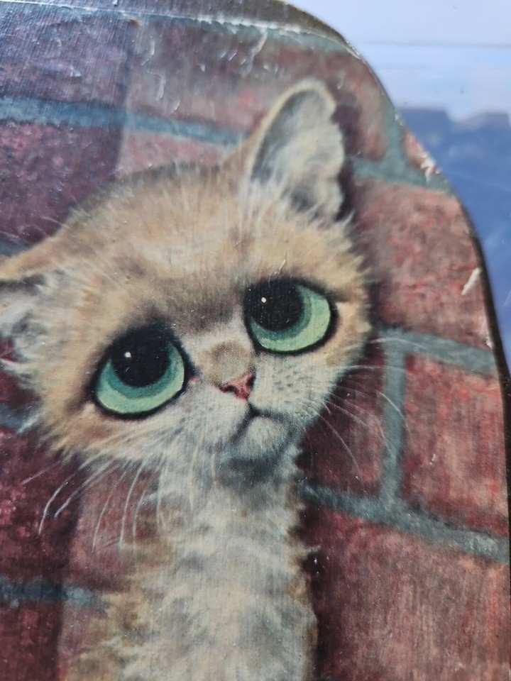 MCM Pity Kitty 60s Gig Big Eye Cat Art Print On Plaque Sad Alley Kitten