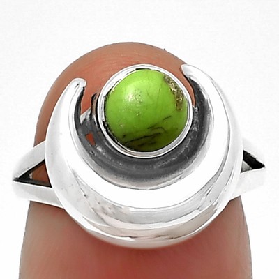 Crescent Moon Green Matrix Turquoise 925 Sterling Silver Ring s.6 Jewelry R-1072