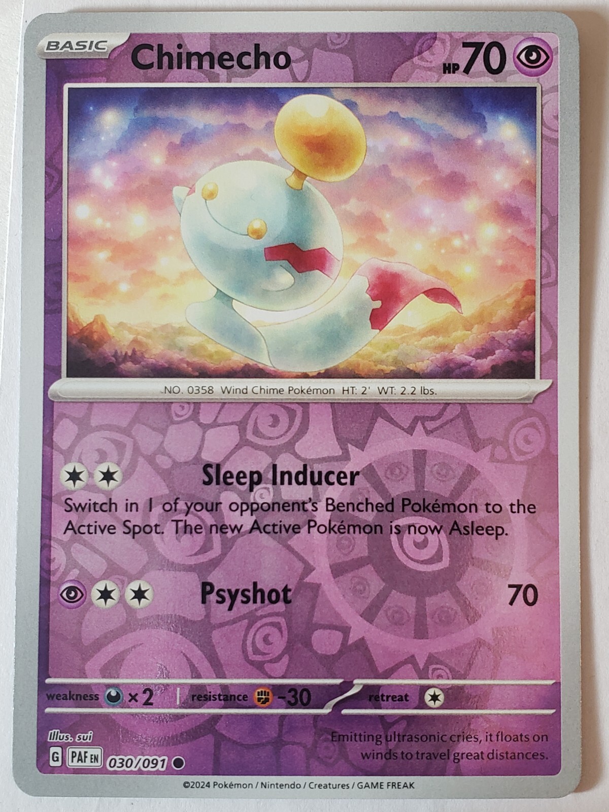 REVERSE HOLO Chimecho 030/091 NM / M - Paldean Fates Scarlet Violet Pokemon Card